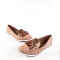 M011  Mokasyny Balerinki  zamszowe z frędzlami, pudrowy róż  Lordsy