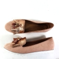M011 Mokasyny Balerinki  zamszowe z frędzlami, pudrowy róż  Lordsy