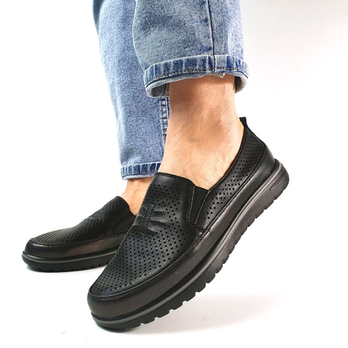M079 Czarne Mokasyny Ażurowe Comfort