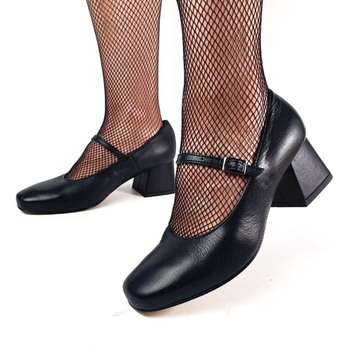 Czarne Czółenka Na Słupku Z paskiem Aga 01119  (11).jpg