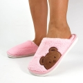 K191 Różowe Kapcie Z Naszywką w Kształcie Misia Semi (1).jpg