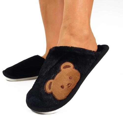 K193 Czarne Kapcie Z Naszywką w Kształcie Misia Semi (1).jpg