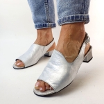 Sandały Srebrne Skórzane Na  Niskim Słupku 7002/7003 