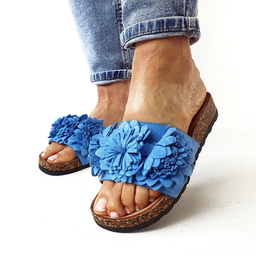 K219 Niebieskie Klapki z Profilowaną Podeszwą i Ozdobnymi Kwiatkami Lustilla(8).jpg