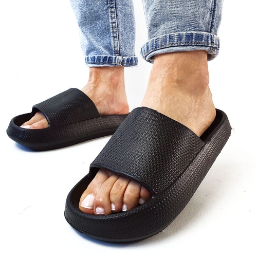 K221 Czarne Klasyczne Klapki na Grubej Podeszwie z Pianki Falriessa (4).jpg