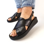 Czarne Skórzane Sandały na Niskiej Platformie ze Sprzączką Nano 7042