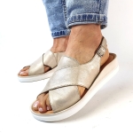 Złote Skórzane Sandały na Niskiej Platformie ze Sprzączką Nano 7042 