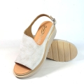 Sandały Na Niskim Koturnie Beż  Platyna Skórzane 7814