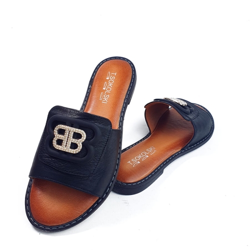 K263 Klapki Na Płaskiej Podeszwie Czarne Skórzane T Sokolski  AMI L25-157 (4).jpg