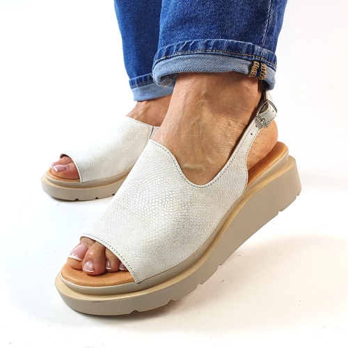 SA197 Sandały Na Niskim Koturnie Beż  Platyna Skórzane 7814 (10).jpg