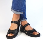 Sandały Czarne Skórzane Na Niskiej Platformie 7605