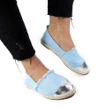 E014  Lniane Espadryle Niebieskie Trampki Slip on