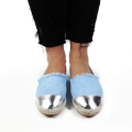 E014 Lniane Espadryle Niebieskie Trampki Slip on