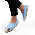 E014  Lniane Espadryle Niebieskie Trampki Slip on